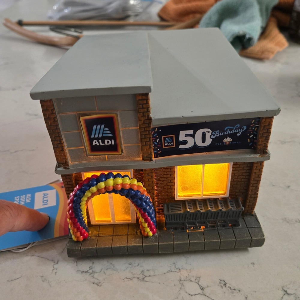 Aldi 50th Birthday Store Light Up Village‎ Building Brown Multi NWT Collectible